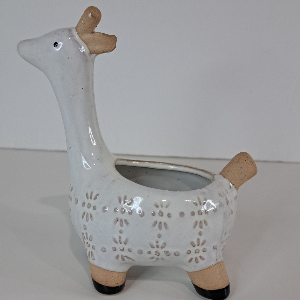 Ceramic White Giraffe Textured Succulent Air Plant Planter Indoor Nursery Decor - Picture 5 of 11